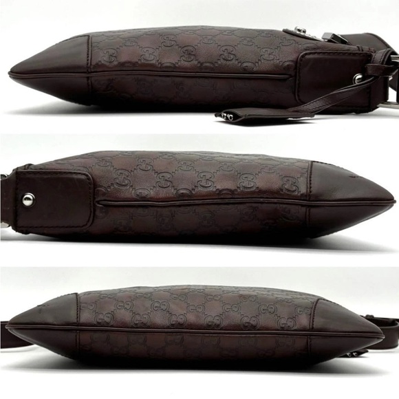 Gucci Dark Brown Embossed Leather Shoulder Bag - Picture 4 of 11